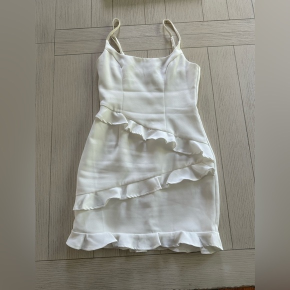 Hello Molly White Asymmetrical Ruffled Sheath Dress - Picture 1 of 3